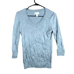 Ann Taylor Loft Womens Sweater Gray V-Neck Long Sleeve Pullover 100% Pima Small